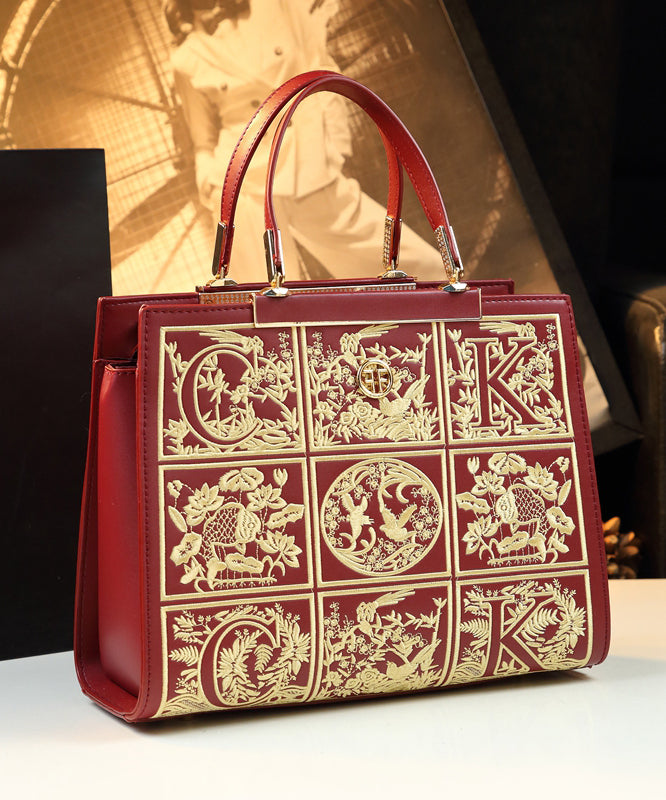 Nouveau sac fourre-tout rétro en cuir de veau brodé rouge - Urbann-Vibe