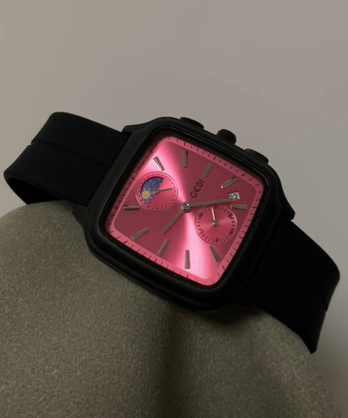 Nouvelles montres carrées à mouvement à quartz en acier inoxydable rose - Urbann-Vibe