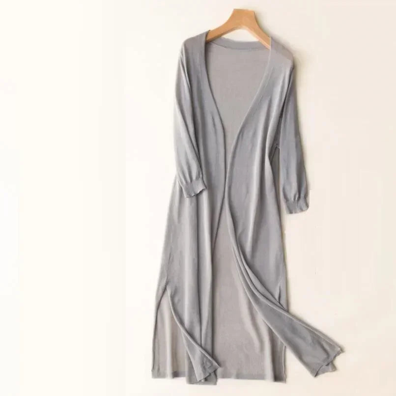 Women's open-front longline cardigan lightweight breathable relaxed fit versatile everyday office layer
