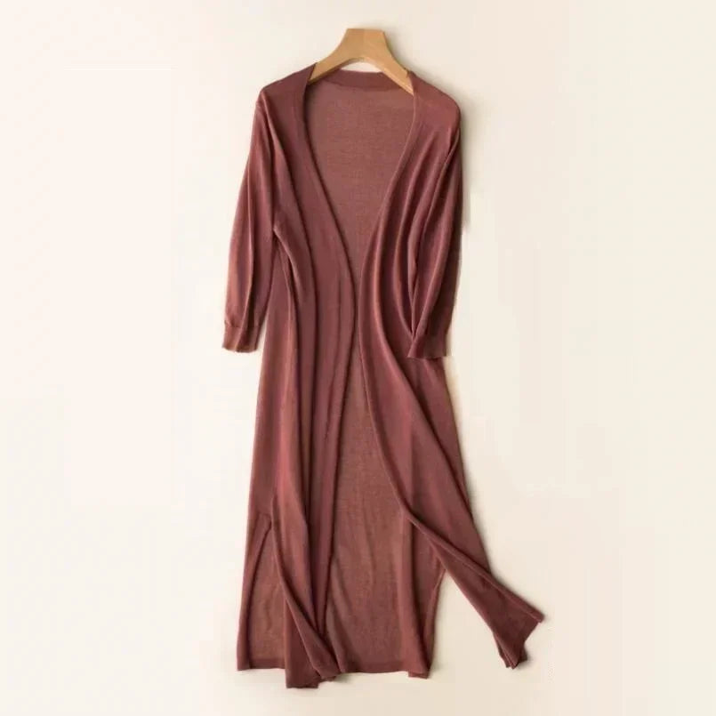 Women's open-front longline cardigan lightweight breathable relaxed fit versatile office everyday layer