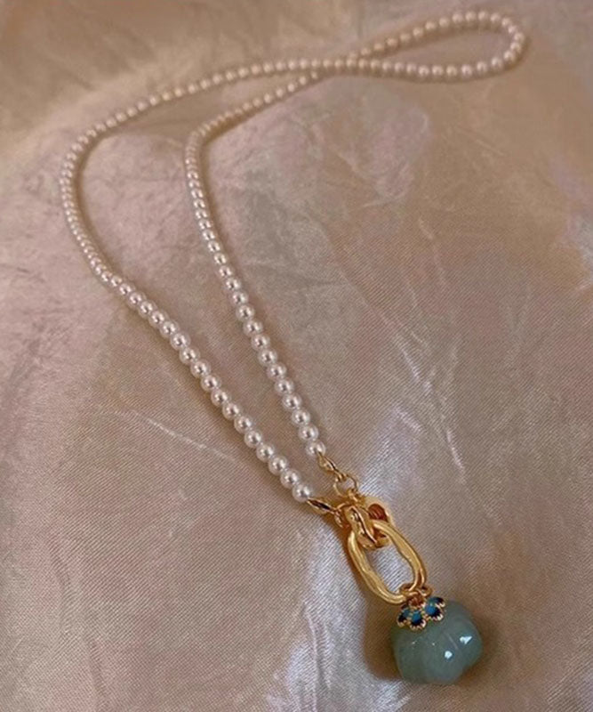 Nouveau collier pendentif en argent sterling blanc surplaqué avec perle de jade - Urbann-Vibe