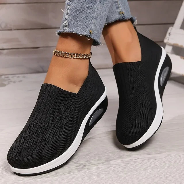 Women's slip-on sneakers breathable knit upper air-cushioned lightweight sole everyday comfort fit