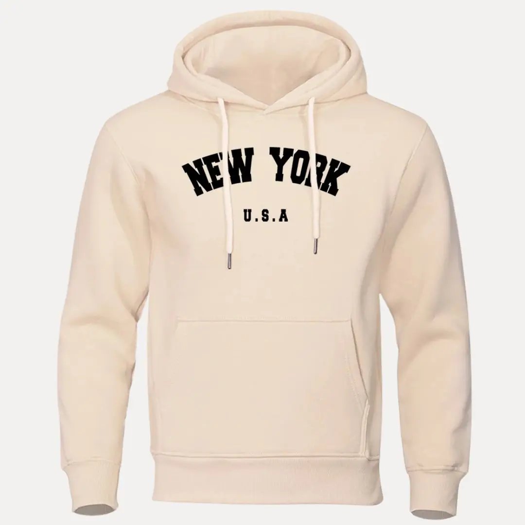 New York USA classic hoodie in relaxed fit with adjustable drawstring hood and kangaroo pocket