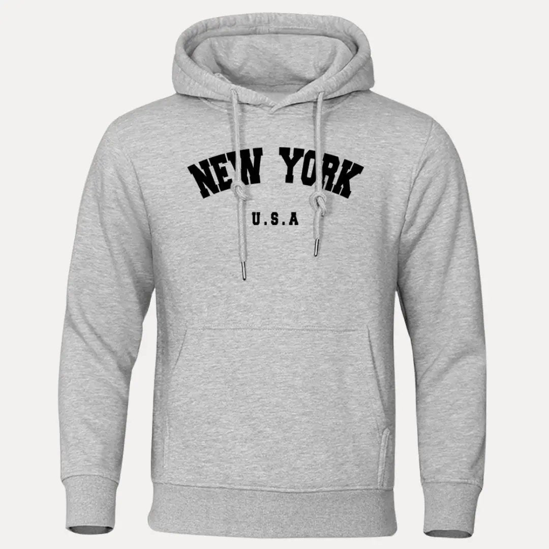 New York USA classic hoodie in relaxed fit with adjustable drawstring hood and kangaroo pocket
