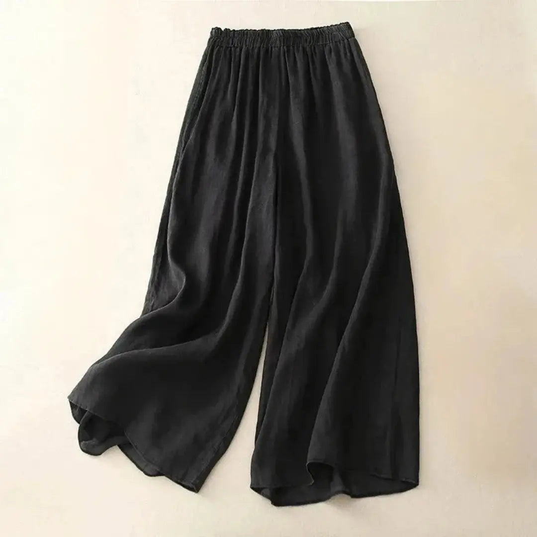 Women wide leg linen trousers high elastic waist breathable casual relaxed silhouette everyday comfort