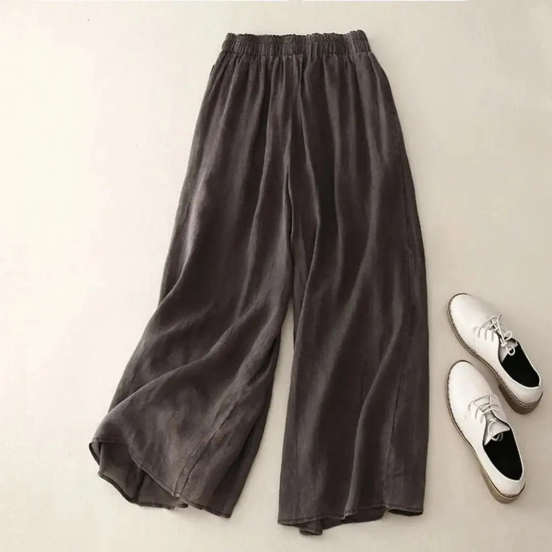 Women's wide leg linen trousers elastic high waist breathable casual pants effortless everyday style