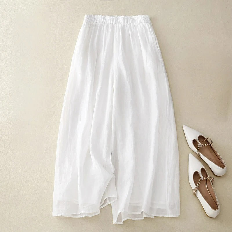 Women's wide-leg linen blend pants elastic waist pull-on relaxed fit breathable everyday chic