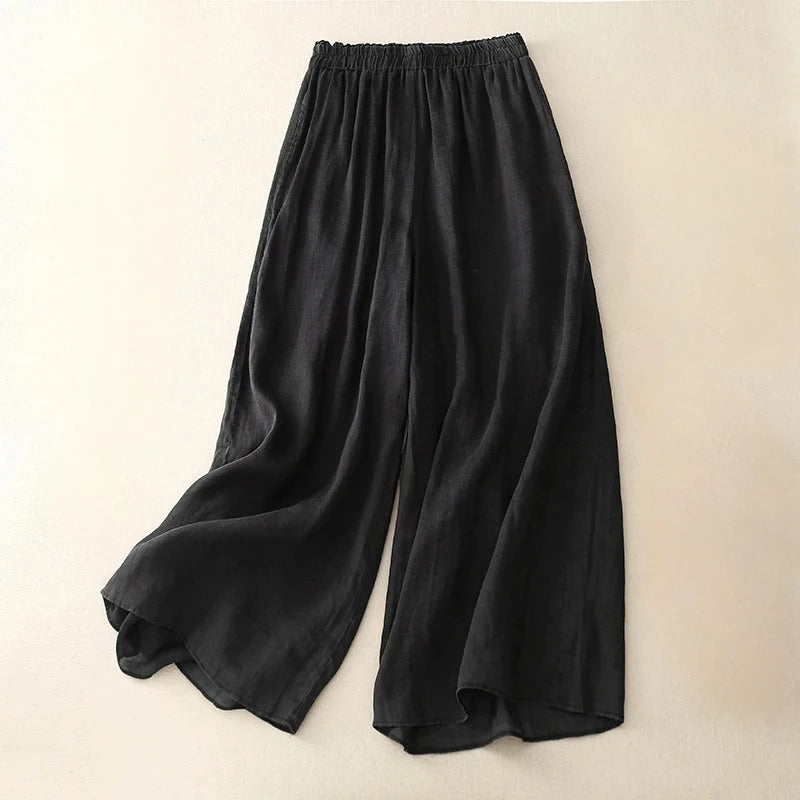 Women's wide-leg linen blend pants natural tone elastic waist breathable pull-on everyday chic