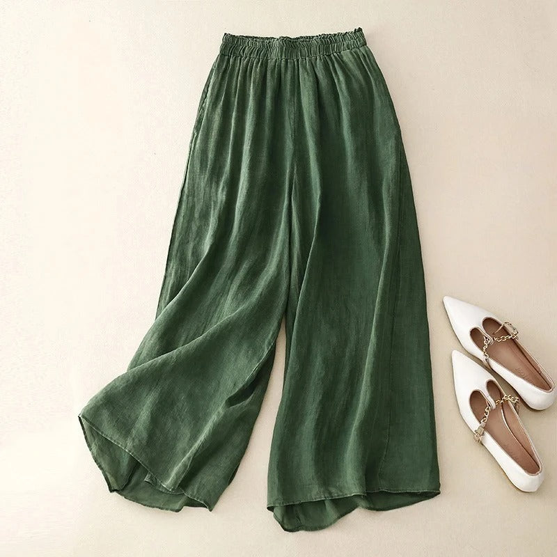 Women's wide-leg linen blend pants elastic waist pull-on silhouette breathable everyday chic