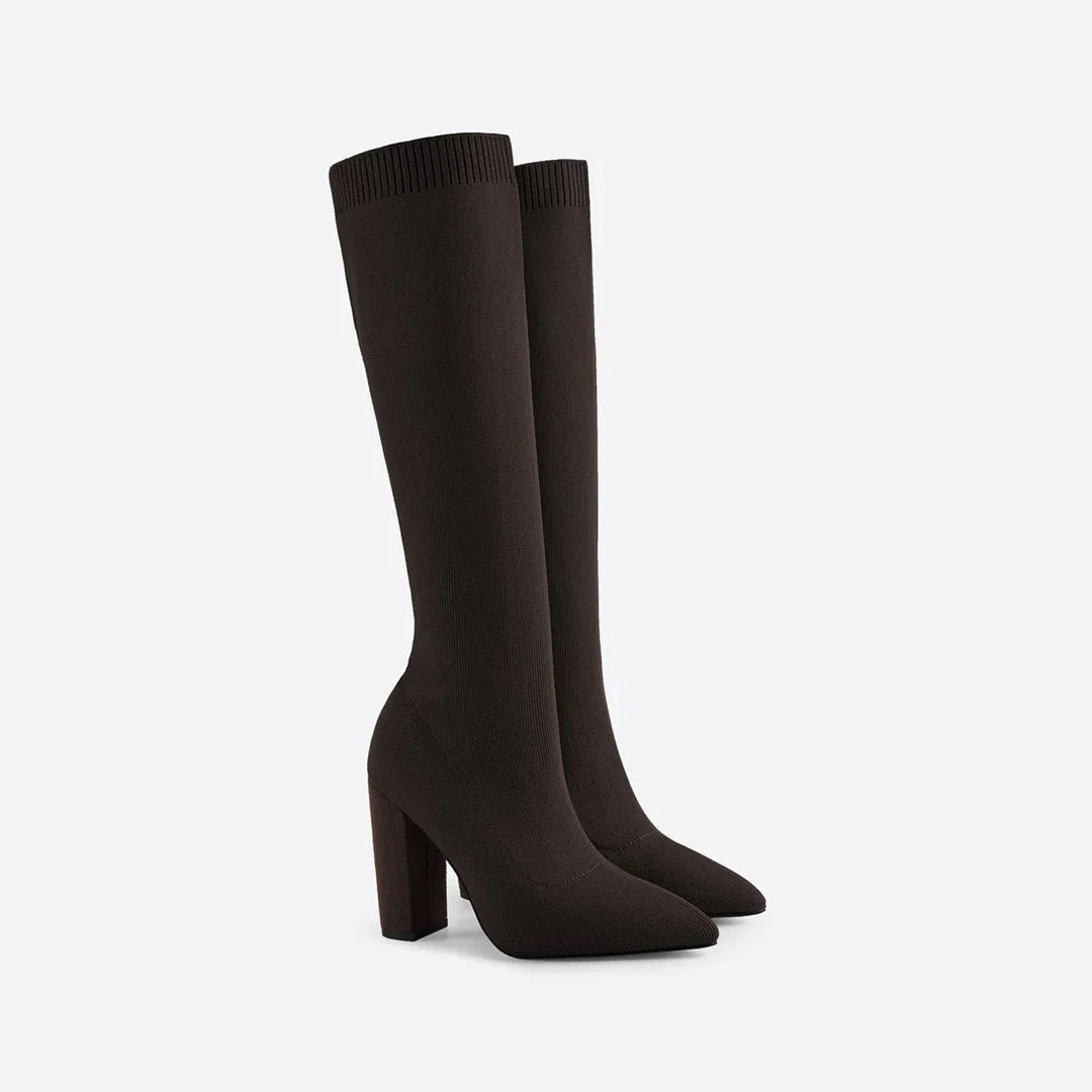 Charlotte women's black knee-high winter boots with high heel, elegant silhouette and all-day warmth