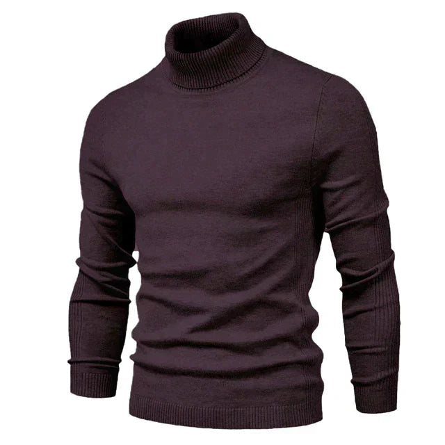Men's warm high neck knitted sweater in cozy fit with snug collar for layering
