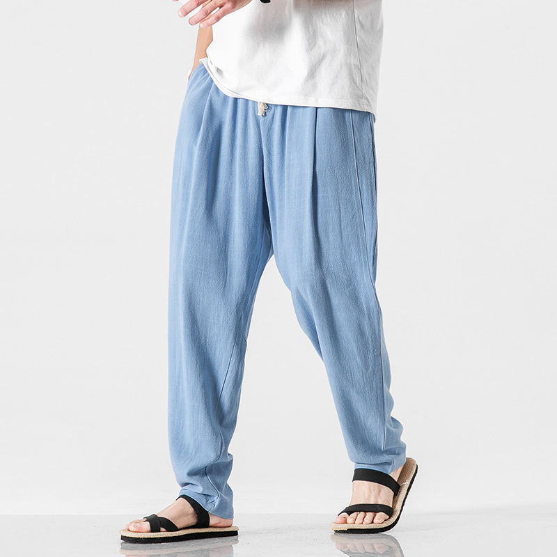 Men's relaxed linen blend pants lightweight breathable elastic waist loose tapered fit everyday comfort