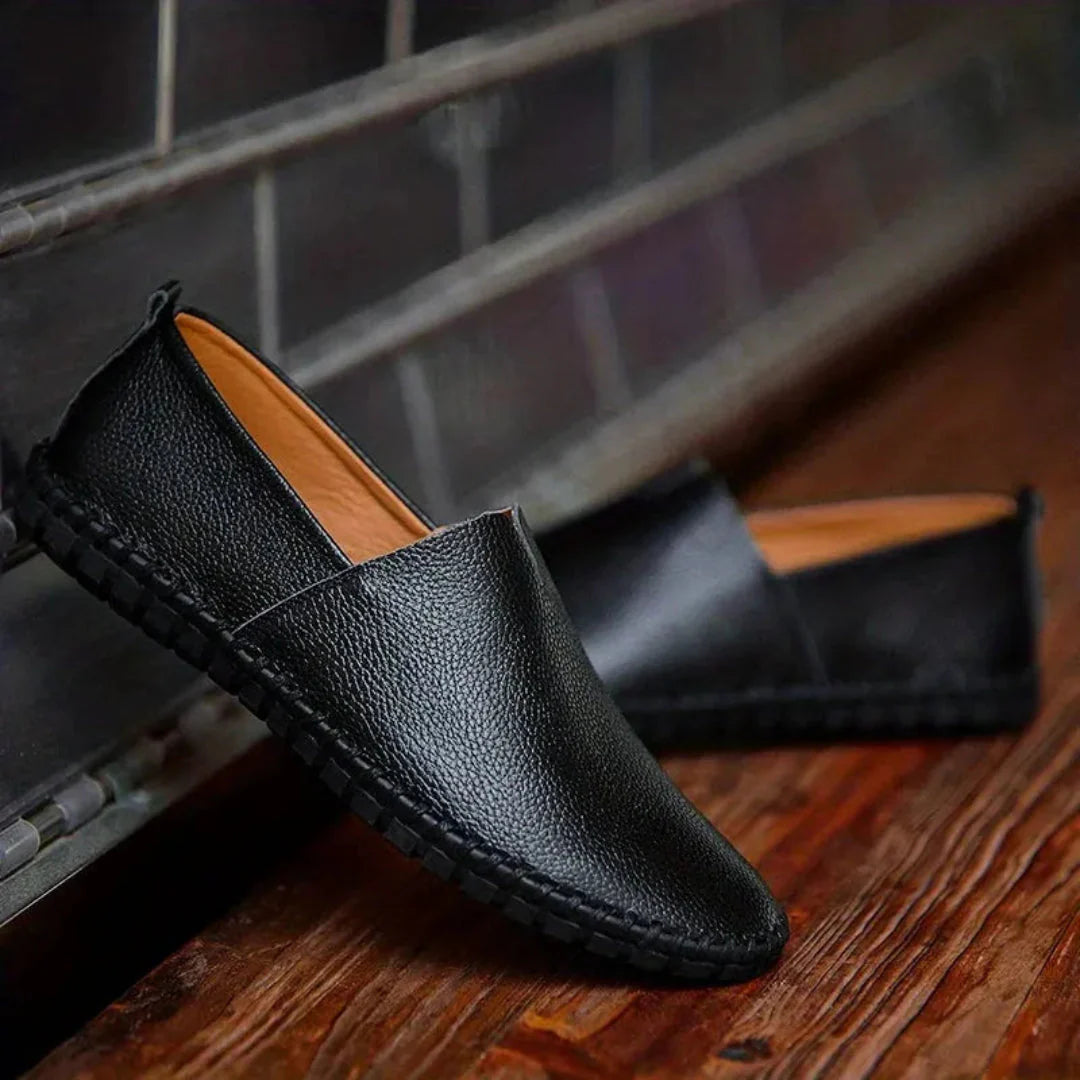 Men's brown textured faux leather casual slip-on loafer with flexible rubber sole and cushioned insole