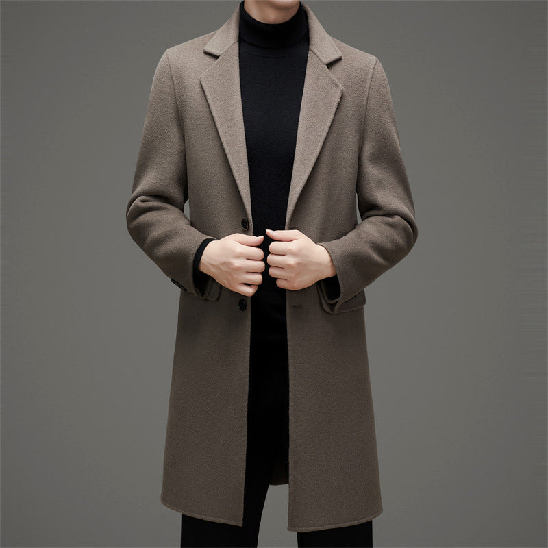 Charcoal wool blend tailored slim overcoat with sculpted shoulders for professionals