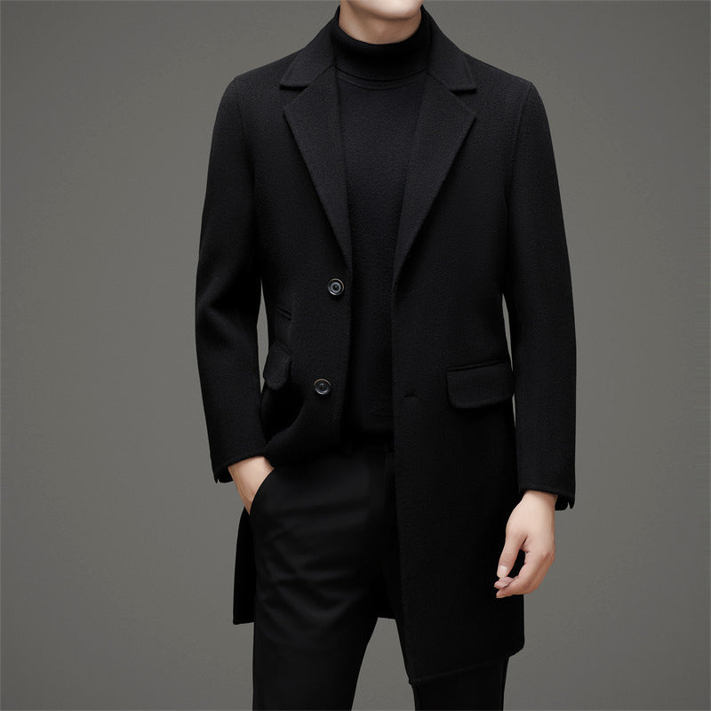 Charcoal wool blend tailored slim overcoat with sculpted shoulders for professionals
