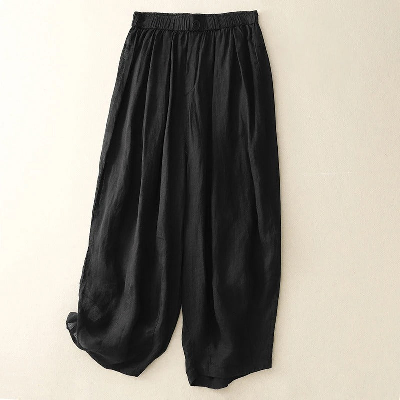 Women's sheer layered wide-leg pants light beige double-layer chiffon elastic waist summer elegance