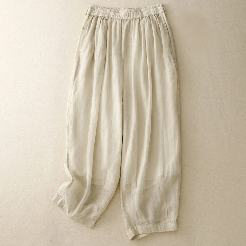 Women's sheer layered wide-leg pants flowy double-layer fabric elastic waist summer elegance