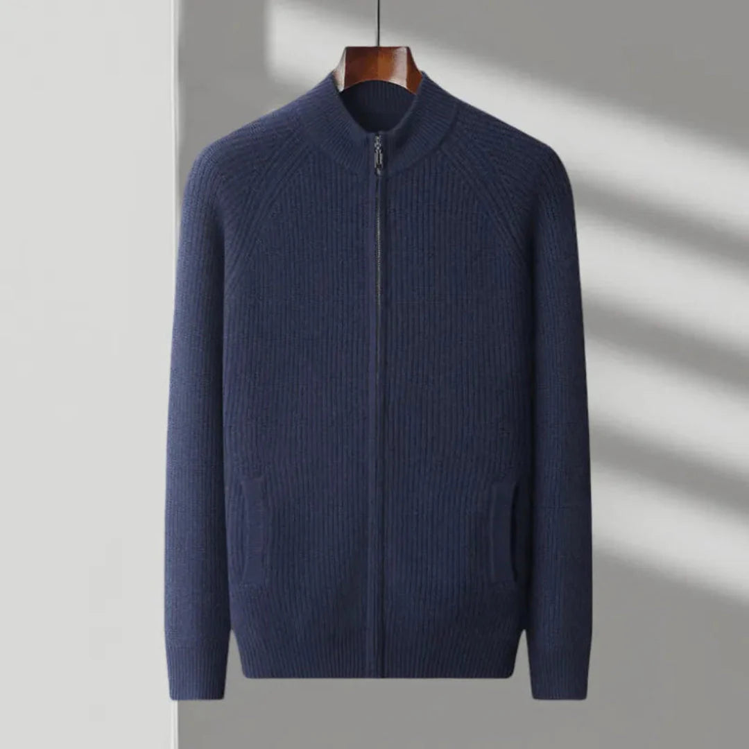 Nolan camel cashmere ribbed full-zip raglan sleeve sweater for casual everyday layering