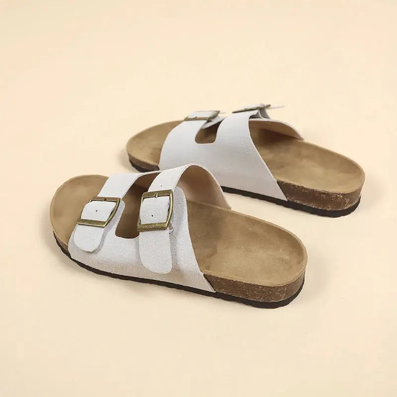 Women's lightweight cork footbed sandals with non-slip sole for indoor outdoor everyday wear