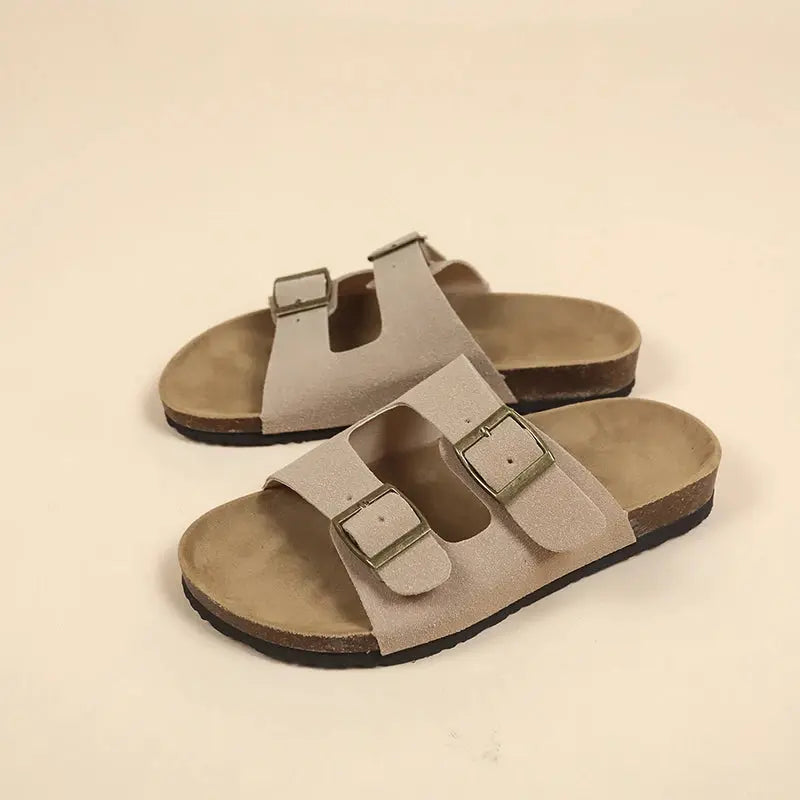 Women's lightweight cork footbed sandals with non-slip sole for indoor outdoor comfort wear
