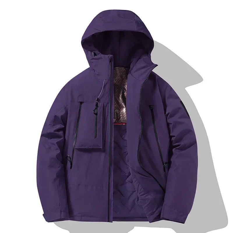 Men's relaxed fit insulated hooded jacket windproof lightweight outdoor warmth casual style