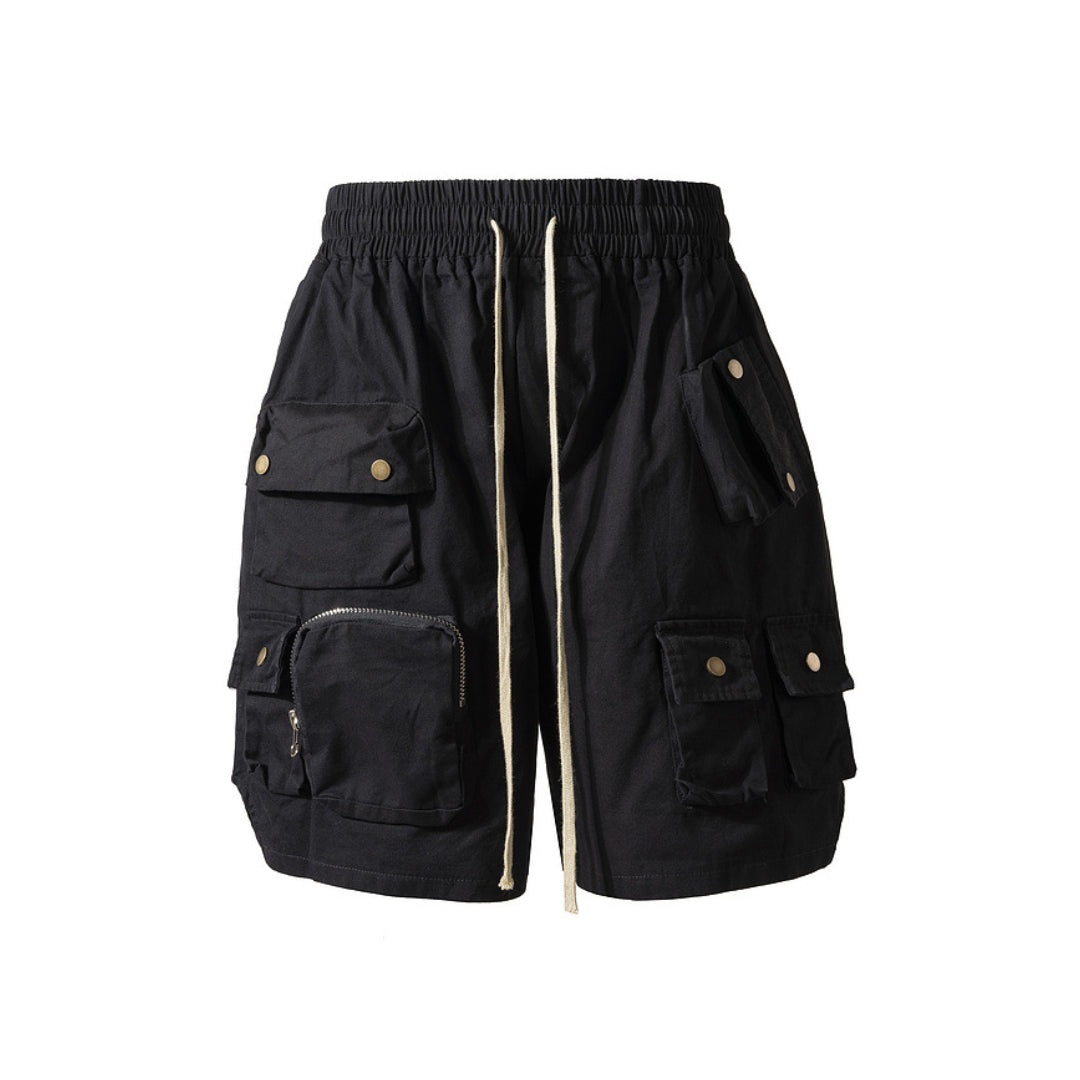 Men's tactical cargo shorts khaki cotton regular fit with multi-pocket design and adjustable drawstring waist