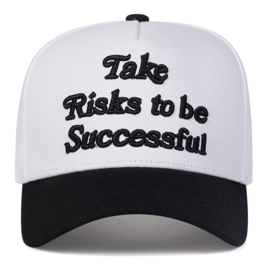Risk Taker structured snapback hat with high-contrast embroidery and color-blocked brim for bold streetwear