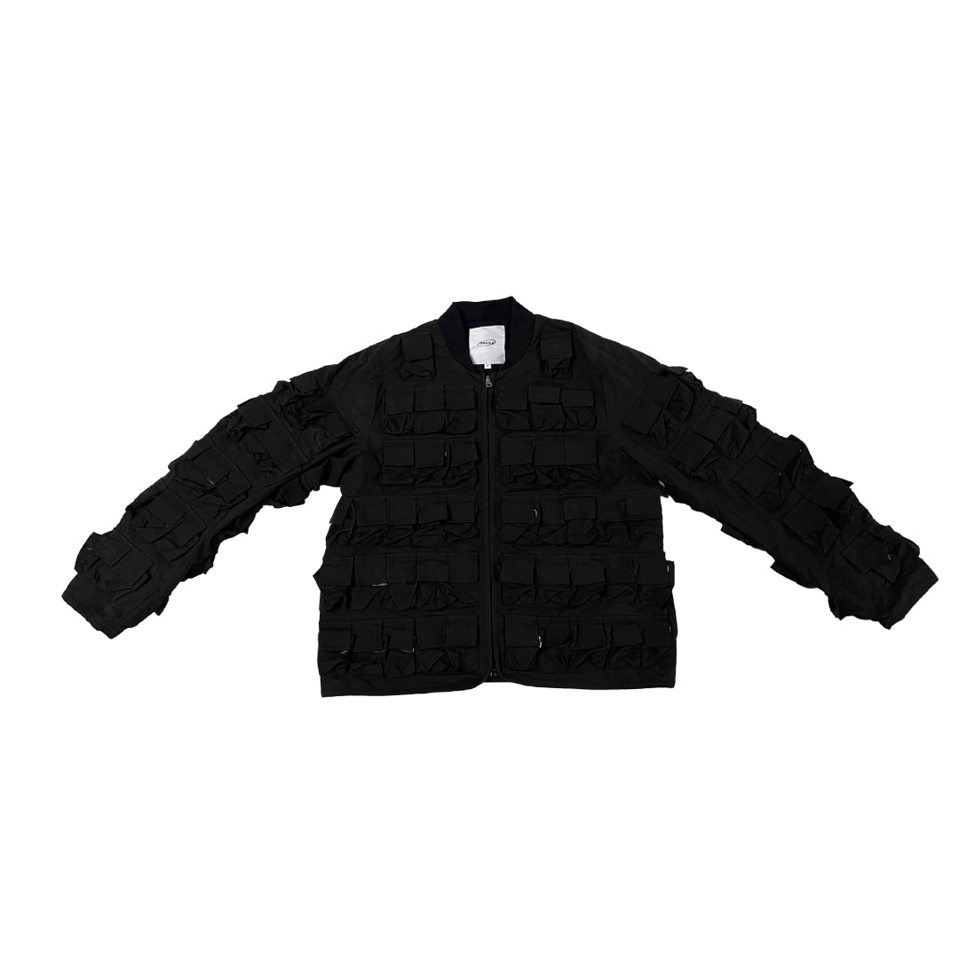 Olive green tactical bomber jacket with 3D cargo pockets, military-inspired street style for urban explorers