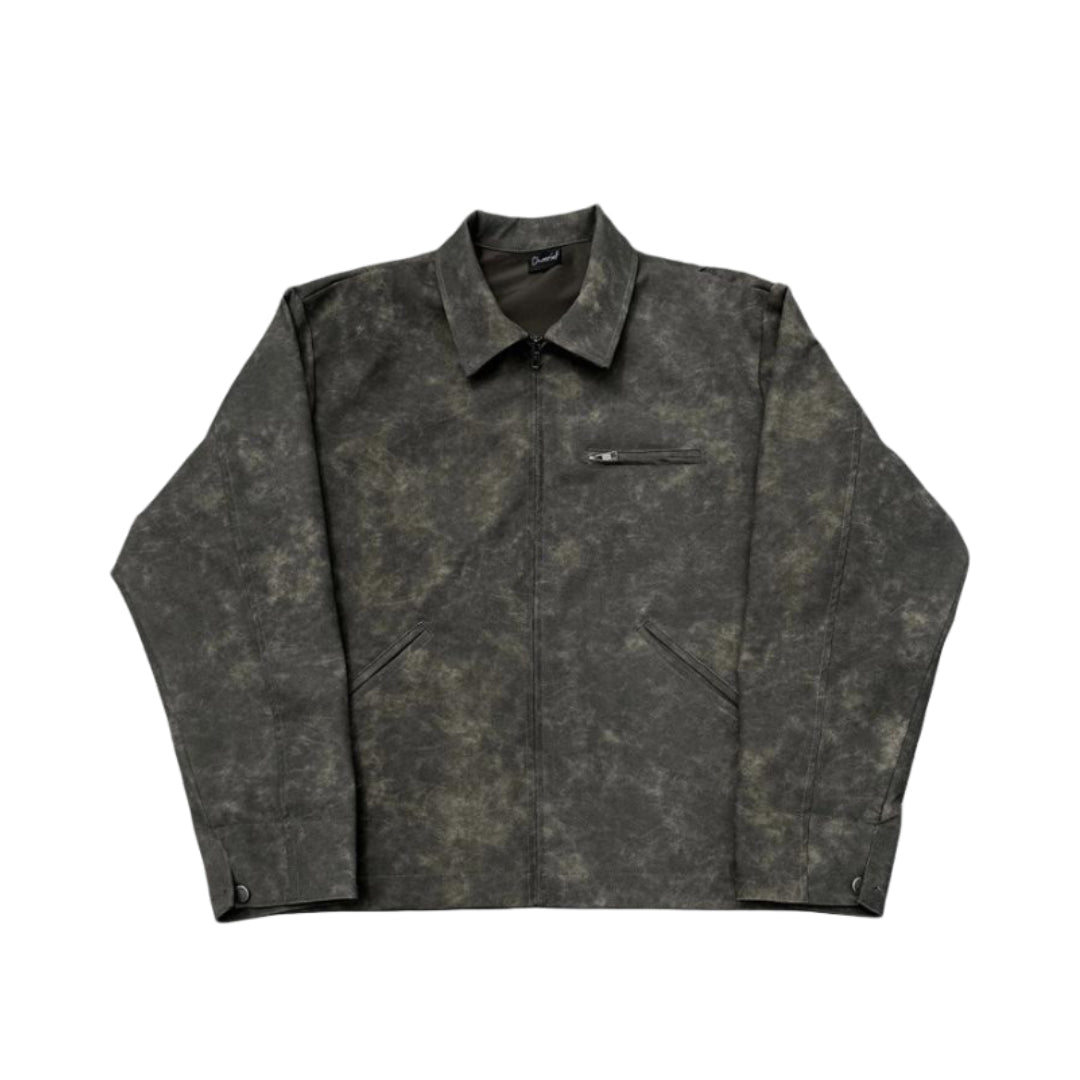 Cloud-wash vegan suede locomotive jacket loose fit with zipper pockets urban street style