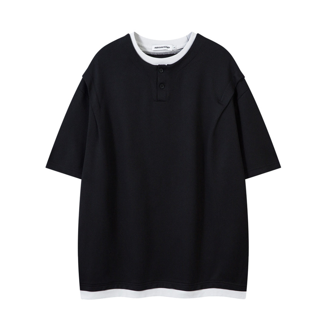 Men's relaxed fit Henley T-shirt set breathable cotton two-piece coordinated casual everyday essential