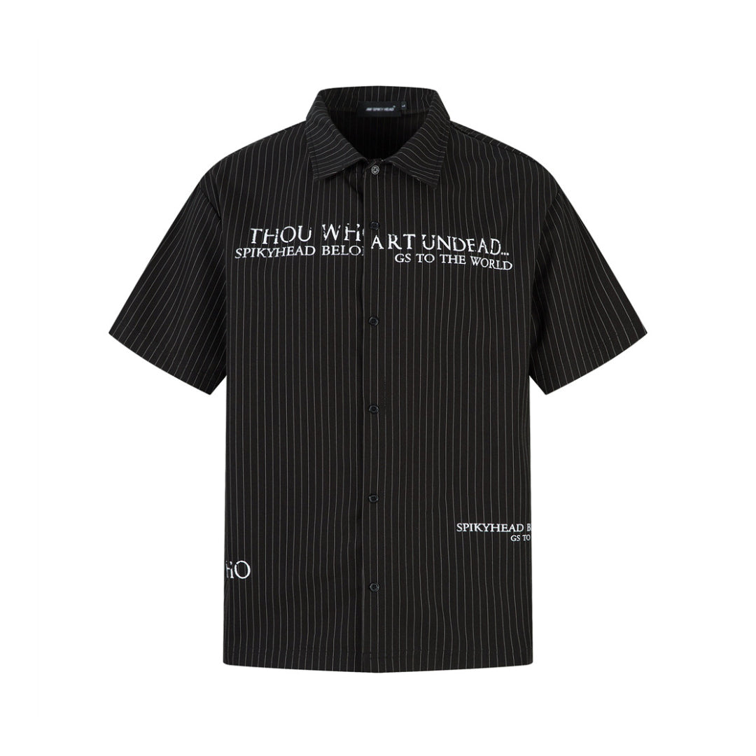 Black gothic polo shirt with reaper print, tri-blend stretch fabric, and turn-down collar for dark fashion