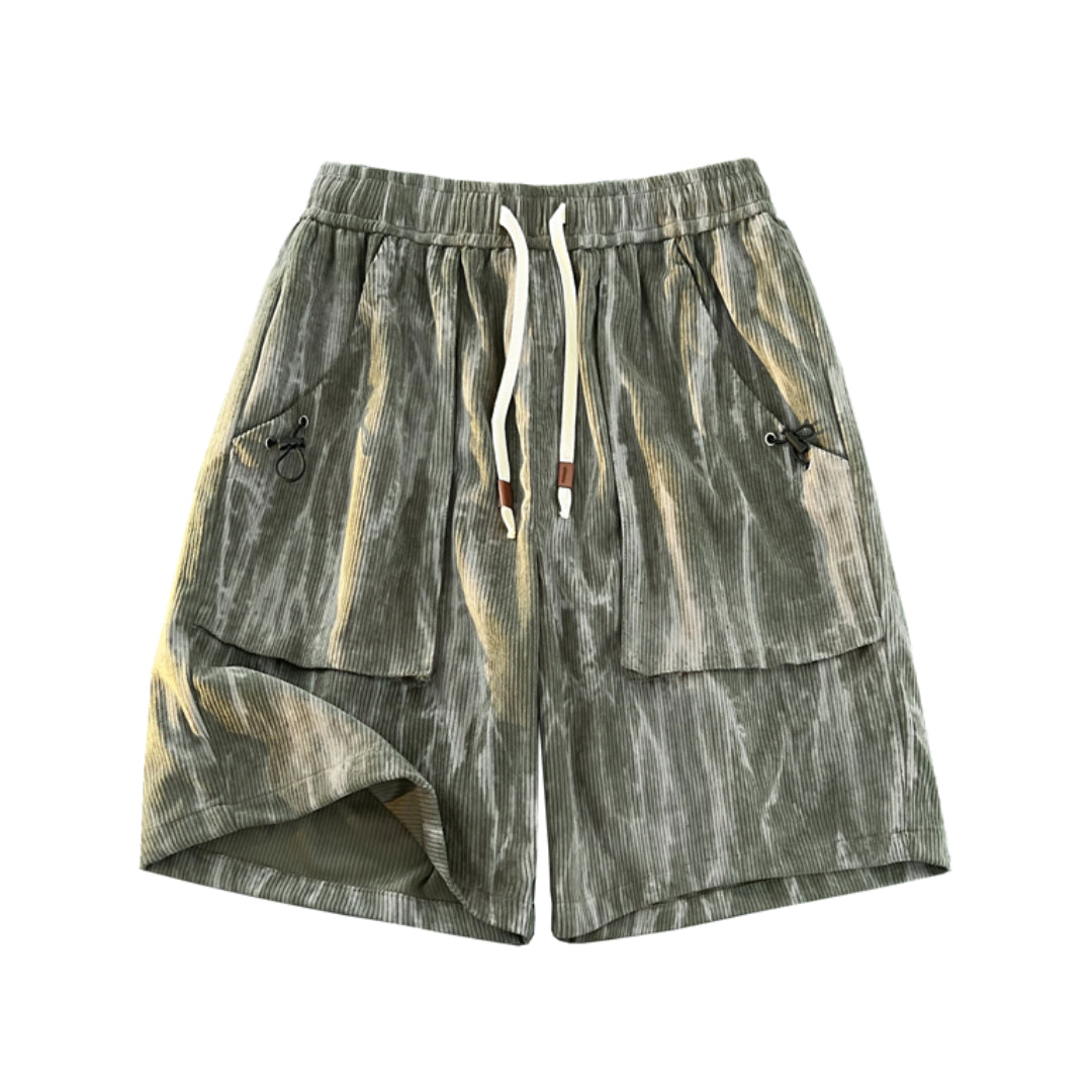 Marble tie-dye corduroy shorts unisex casual fit elastic drawstring waist multicolor street style