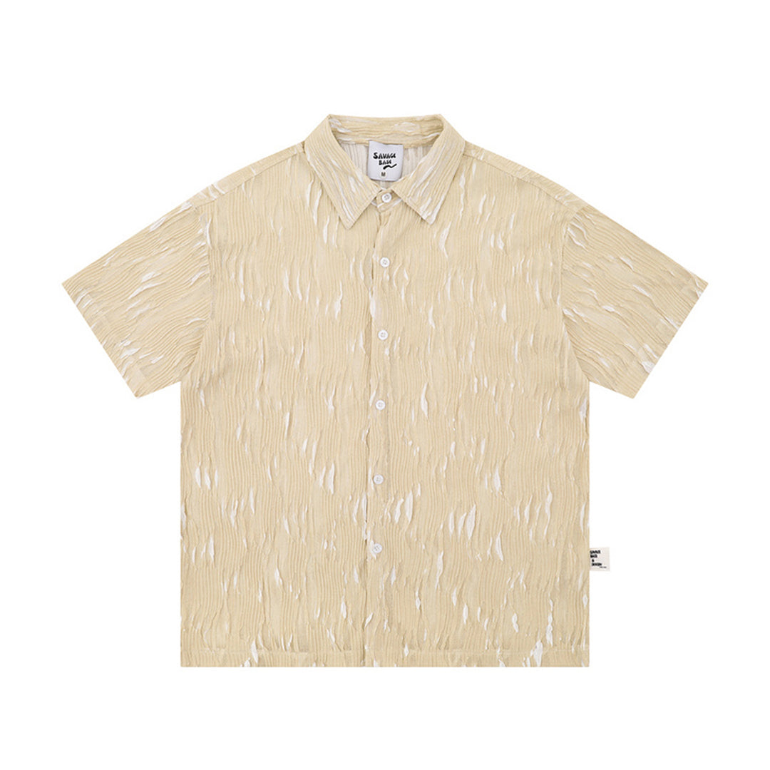 Pearl white pleated women's blouse lightweight lace-like fabric breathable summer shirt with refined pleats