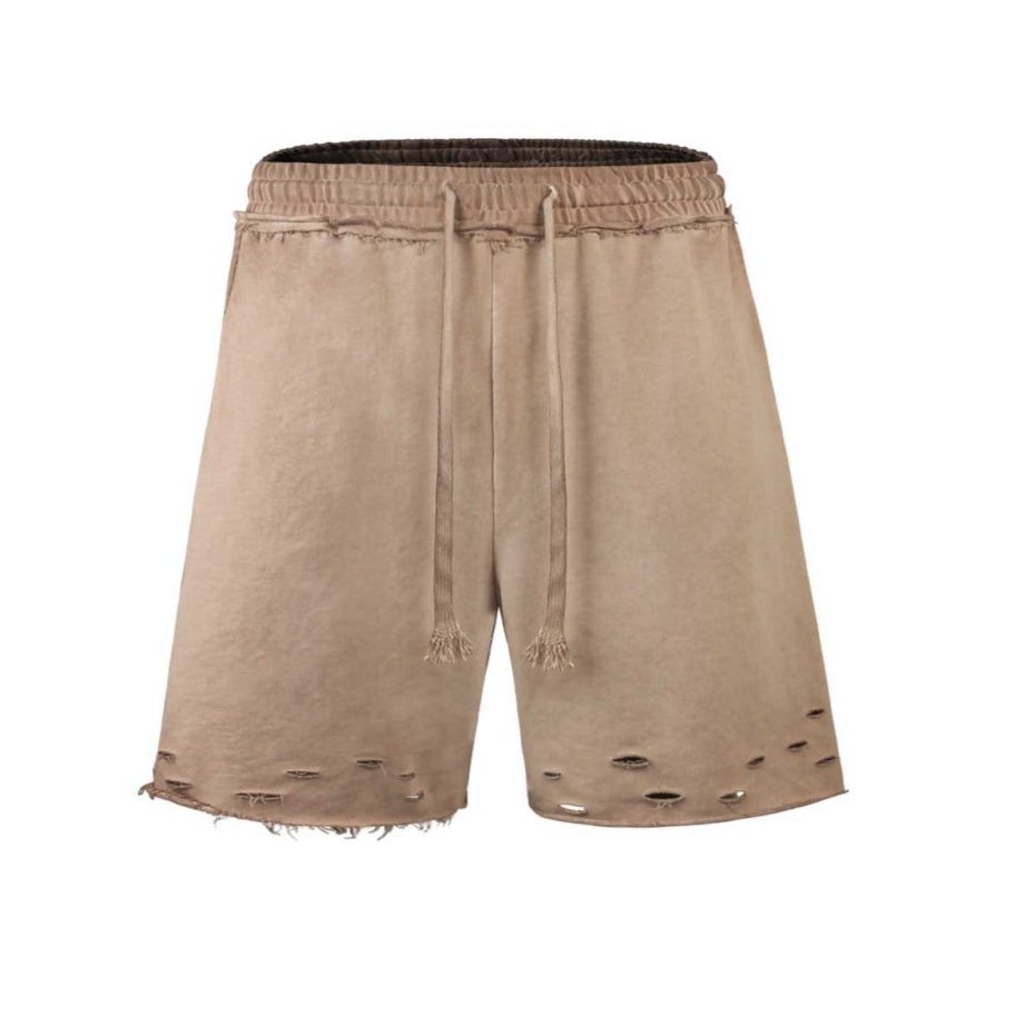 Ripped gradient sweatshorts loose fit cotton drawstring Y2K punk gothic streetwear distressed frayed edges