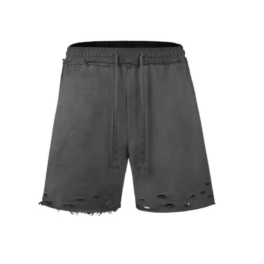 Ripped gradient sweatshorts loose fit cotton drawstring Y2K punk gothic streetwear distressed frayed edges