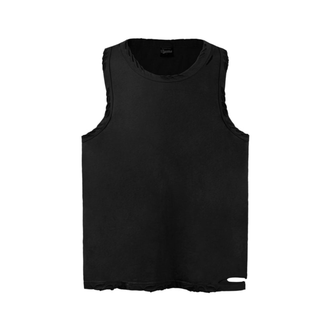 Vintage grunge cotton tank top with distressed ripped hem and washed torched finish for Y2K style