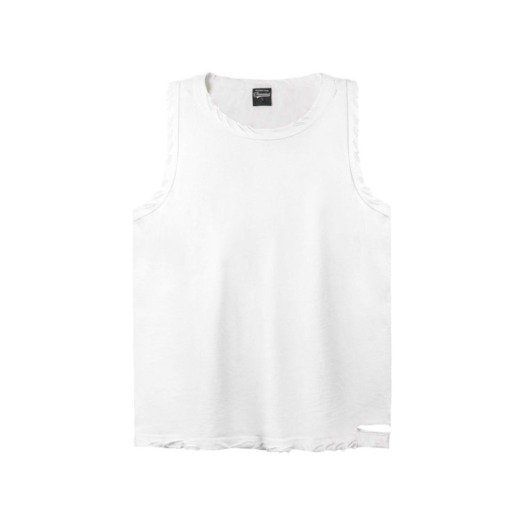 Distressed black grunge tank top breathable cotton ripped hem vintage 90s punk casual fit