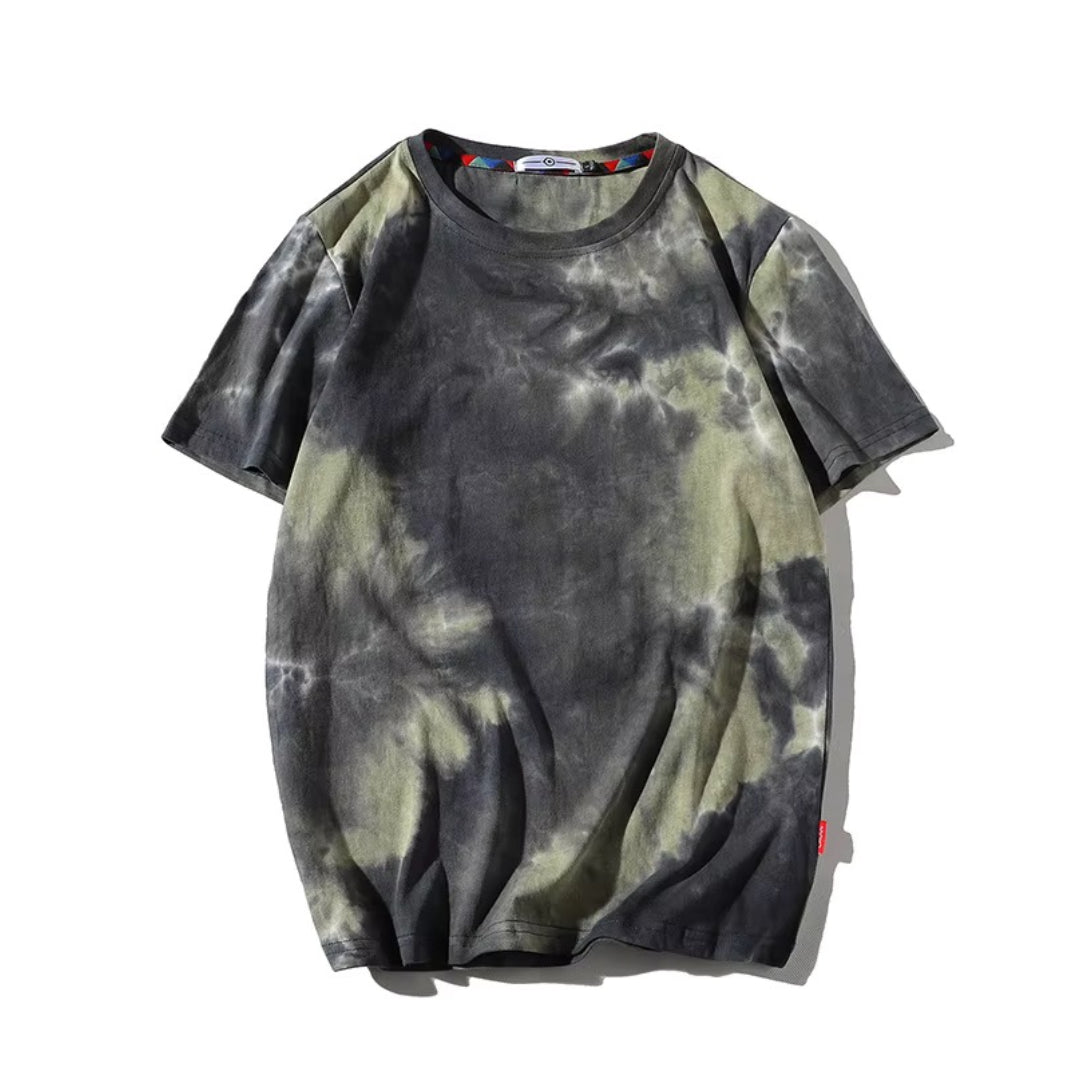 Muted tie-dye gradient cotton tee relaxed fit vintage-inspired artisanal dye casual everyday style