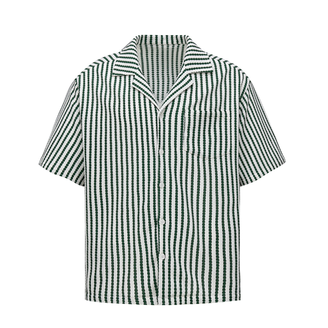 Riviera stripe relaxed-fit cotton shirt with turn-down collar and textured woven fabric