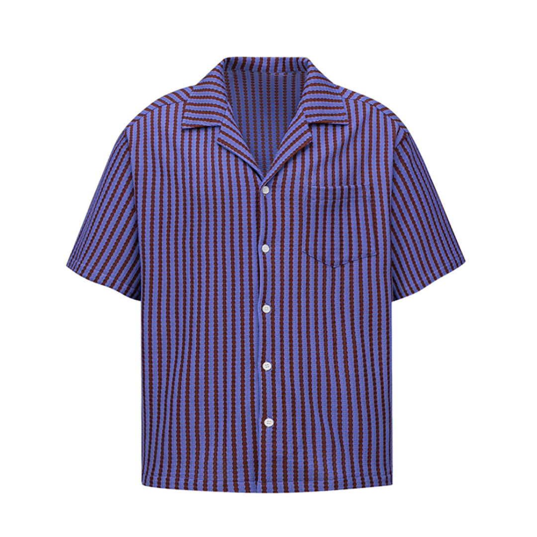 Riviera stripe relaxed-fit textured cotton shirt with turn-down collar in dimensional woven pattern