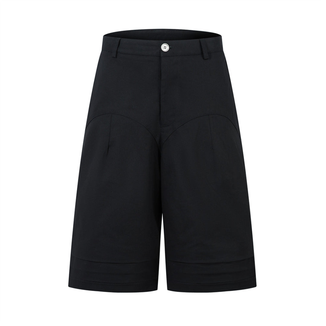 Wide leg pleated cotton shorts loose fit mid-waist with spacious pockets streetwear style