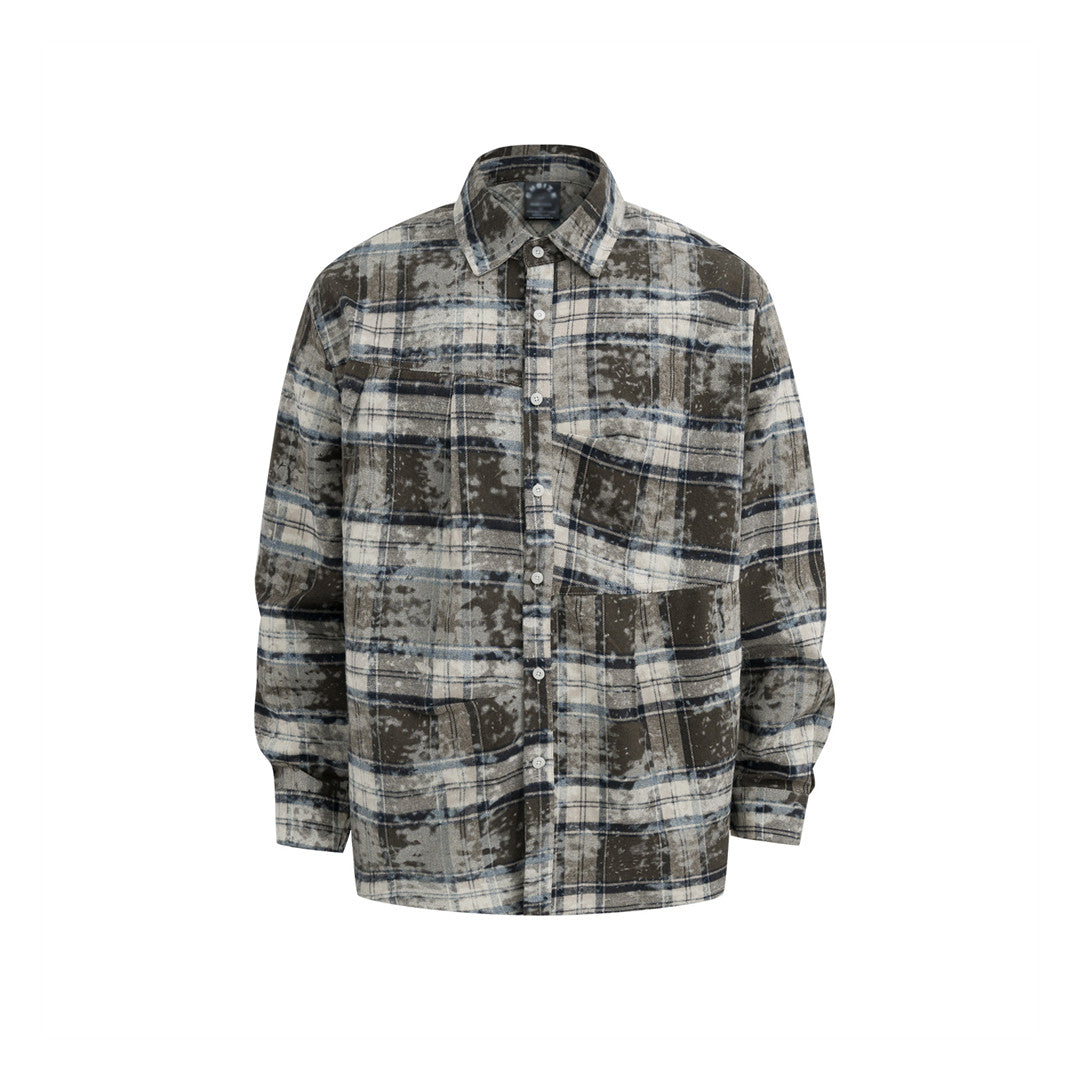 Yellowstone tie-dye plaid cotton shirt relaxed fit with elegant pleating for casual layering