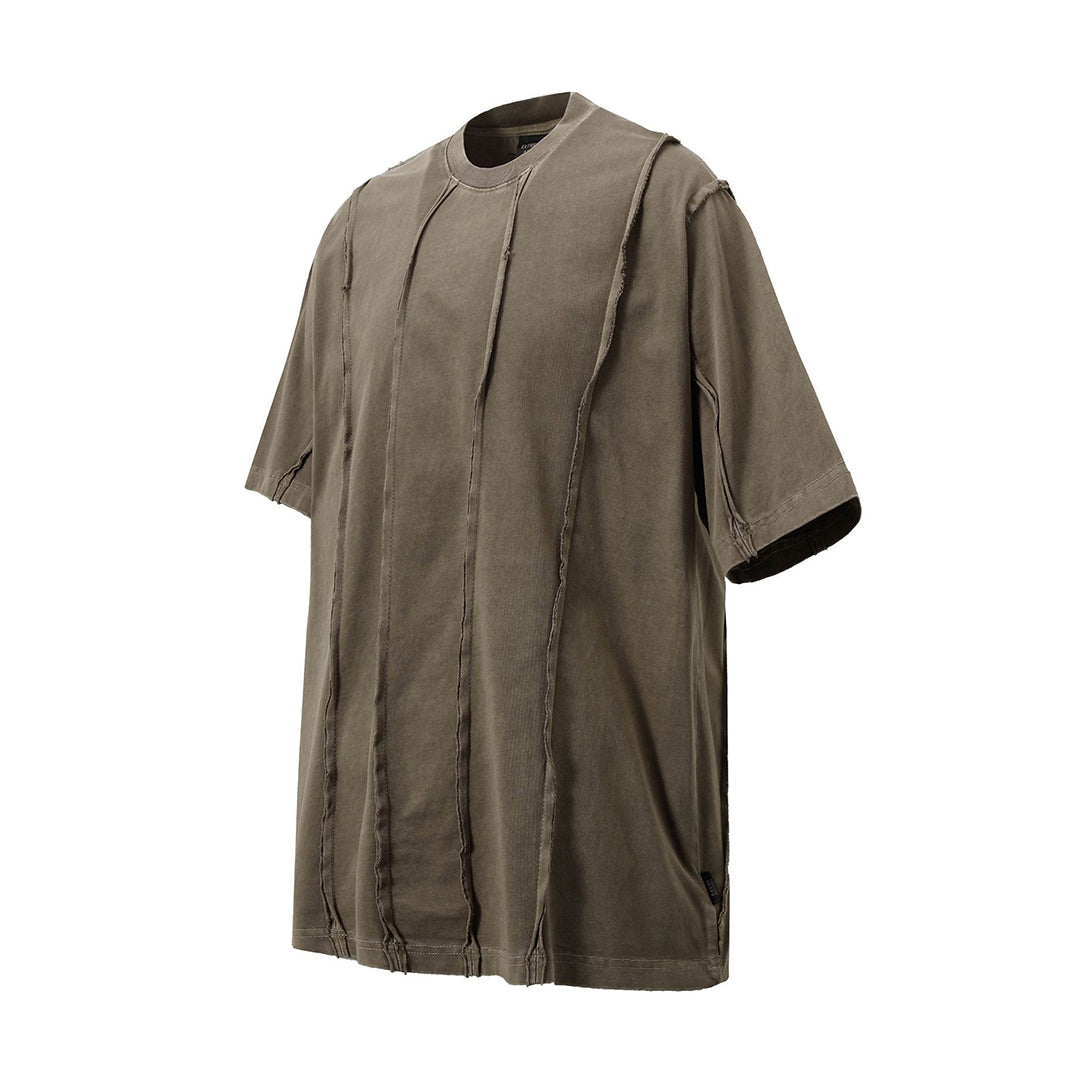 Oversized striped cotton tee with fringe claw detail, loose crew neck fit for edgy streetwear style