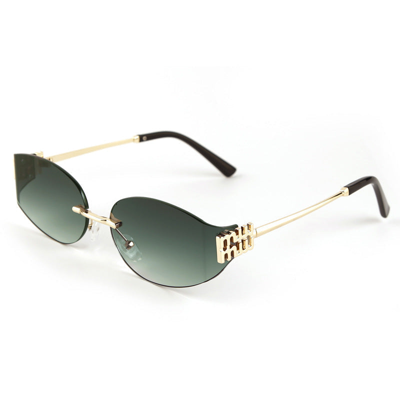 Rimless oval sunglasses UV-protected lenses featherlight minimal arms futuristic trendsetter style