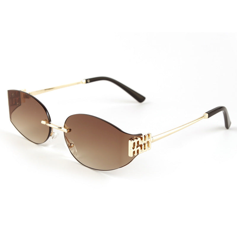 Rimless oval sunglasses UV-protected lenses featherlight minimal arms futuristic trendsetter style