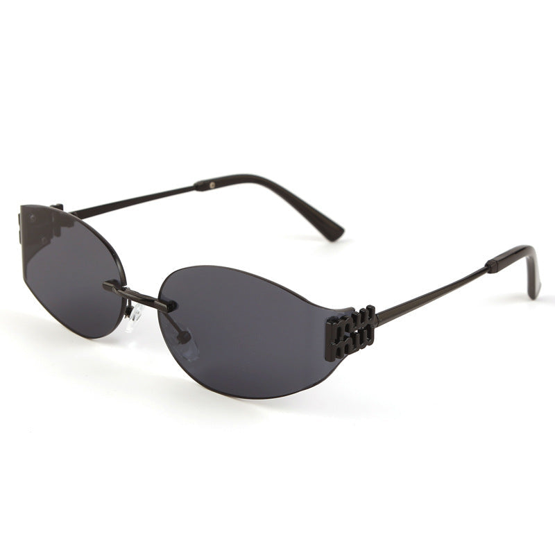 Rimless oval sunglasses UV-protected lenses featherlight minimal arms futuristic trendsetter style