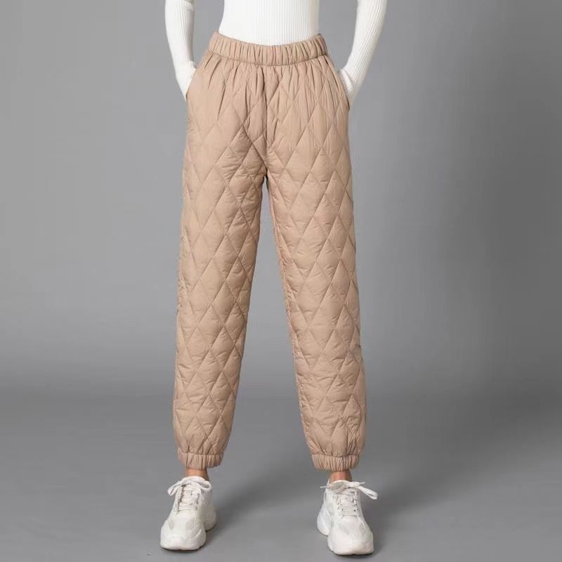 Black diamond quilted pants elastic waistband lightweight padding streetwear style