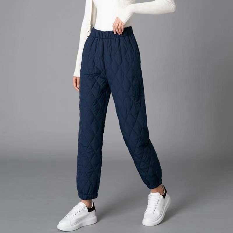 Black diamond quilted pants elastic waistband lightweight streetwear urban style comfort fit