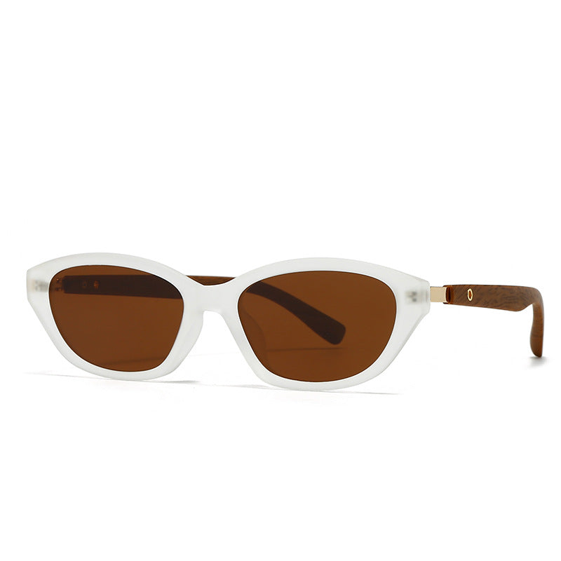 Black matte cat-eye sunglasses with wood-inspired arms and UV protection for bold retro-modern style