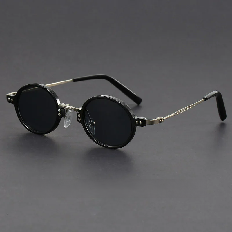 Retro round sunglasses mixed-material lightweight frames with comfortable nose pads in bold modern style